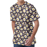 Watercolor White Daisy Pattern Print Men's Velvet T-Shirt