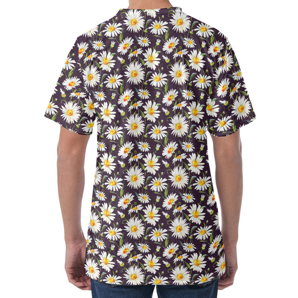 Watercolor White Daisy Pattern Print Men's Velvet T-Shirt