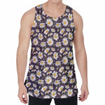 Watercolor White Daisy Pattern Print Men's Velvet Tank Top