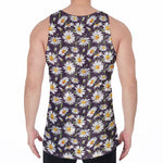 Watercolor White Daisy Pattern Print Men's Velvet Tank Top