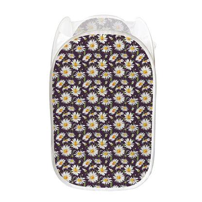 Watercolor White Daisy Pattern Print Mesh Laundry Hamper
