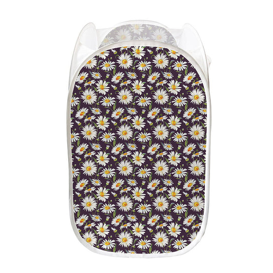 Watercolor White Daisy Pattern Print Mesh Laundry Hamper