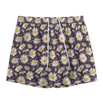 Watercolor White Daisy Pattern Print Mesh Shorts