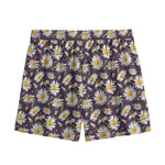 Watercolor White Daisy Pattern Print Mesh Shorts