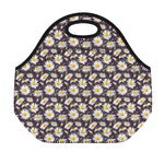 Watercolor White Daisy Pattern Print Neoprene Lunch Bag