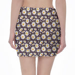 Watercolor White Daisy Pattern Print Pencil Mini Skirt