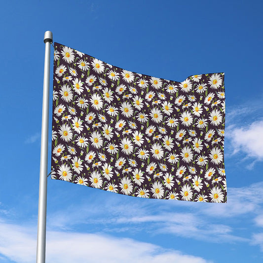 Watercolor White Daisy Pattern Print Polyester Flag