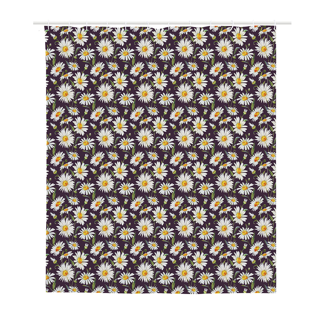 Watercolor White Daisy Pattern Print Polyester Shower Curtain
