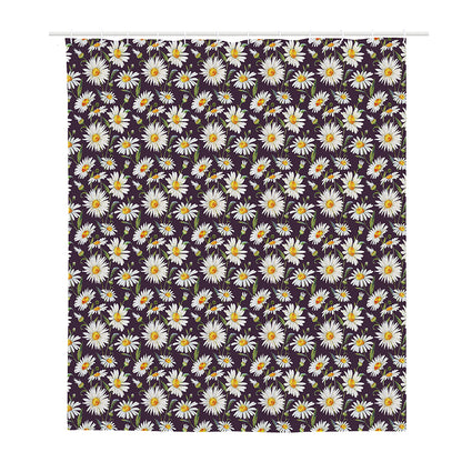Watercolor White Daisy Pattern Print Polyester Shower Curtain