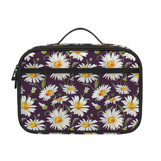 Watercolor White Daisy Pattern Print Portable Lunch Bag