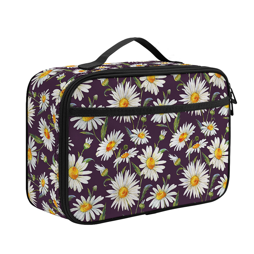 Watercolor White Daisy Pattern Print Portable Lunch Bag