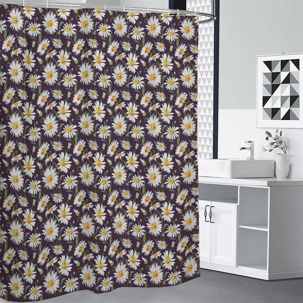 Watercolor White Daisy Pattern Print Premium Shower Curtain