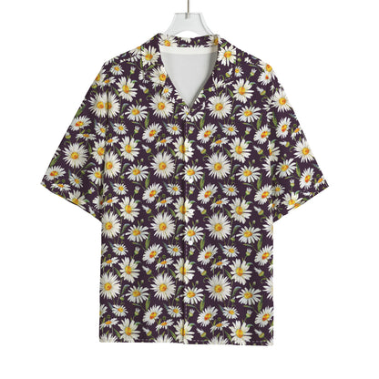 Watercolor White Daisy Pattern Print Rayon Hawaiian Shirt