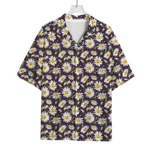 Watercolor White Daisy Pattern Print Rayon Hawaiian Shirt