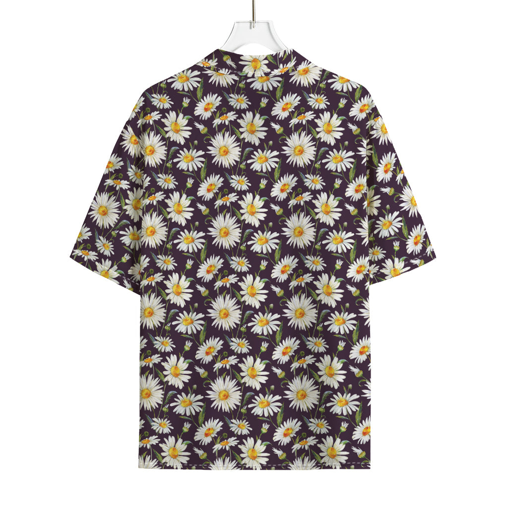 Watercolor White Daisy Pattern Print Rayon Hawaiian Shirt