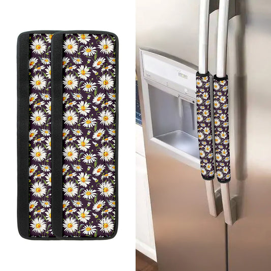 Watercolor White Daisy Pattern Print Refrigerator Handle Covers