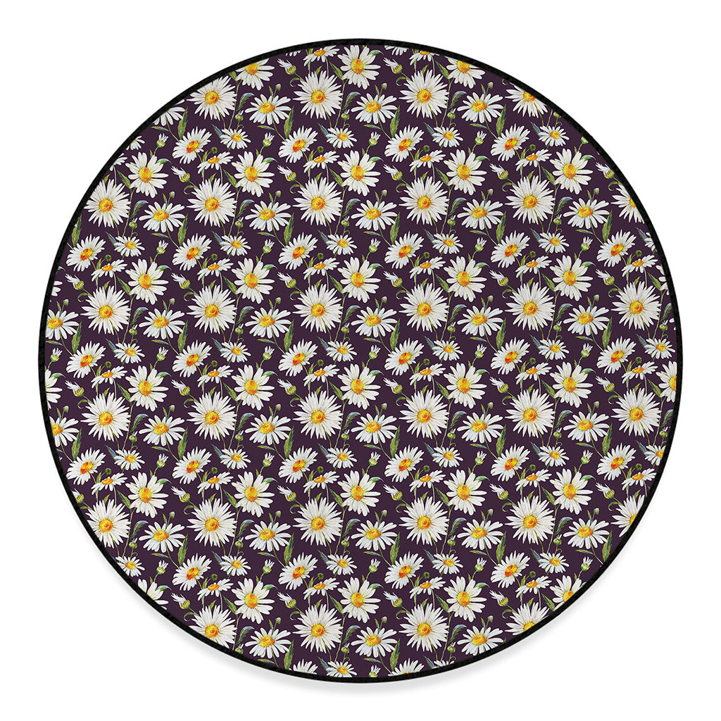 Watercolor White Daisy Pattern Print Round Floor Mat