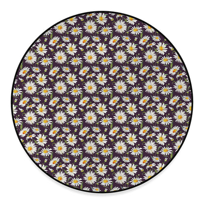 Watercolor White Daisy Pattern Print Round Floor Mat