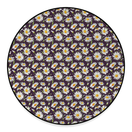 Watercolor White Daisy Pattern Print Round Floor Mat