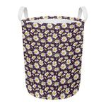 Watercolor White Daisy Pattern Print Round Laundry Basket