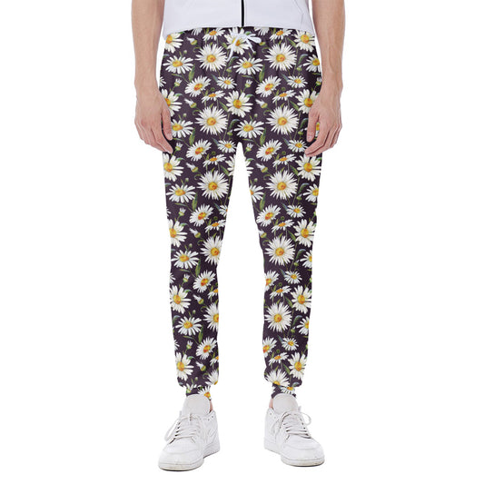 Watercolor White Daisy Pattern Print Scuba Joggers