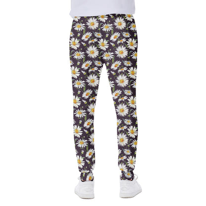 Watercolor White Daisy Pattern Print Scuba Joggers
