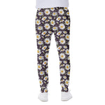 Watercolor White Daisy Pattern Print Scuba Joggers