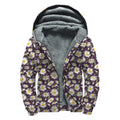 Watercolor White Daisy Pattern Print Sherpa Lined Zip Up Hoodie