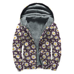 Watercolor White Daisy Pattern Print Sherpa Lined Zip Up Hoodie