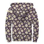 Watercolor White Daisy Pattern Print Sherpa Lined Zip Up Hoodie