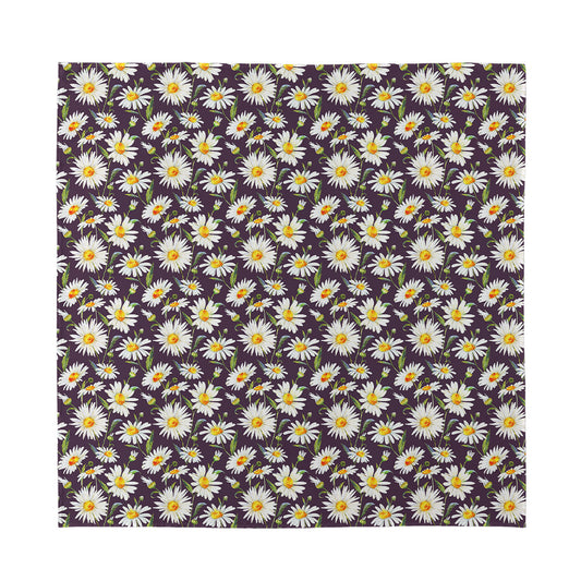 Watercolor White Daisy Pattern Print Silk Bandana