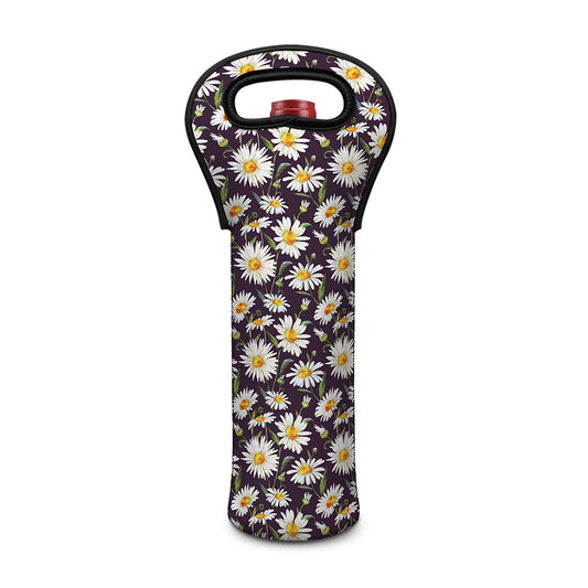 Watercolor White Daisy Pattern Print Single Neoprene Wine Tote