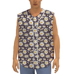 Watercolor White Daisy Pattern Print Sleeveless Baseball Jersey