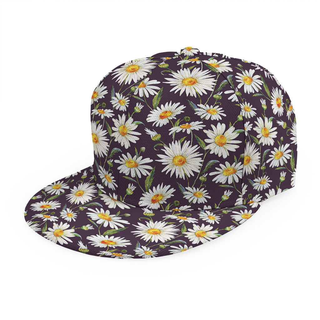 Watercolor White Daisy Pattern Print Snapback Cap