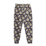 Watercolor White Daisy Pattern Print Sweatpants
