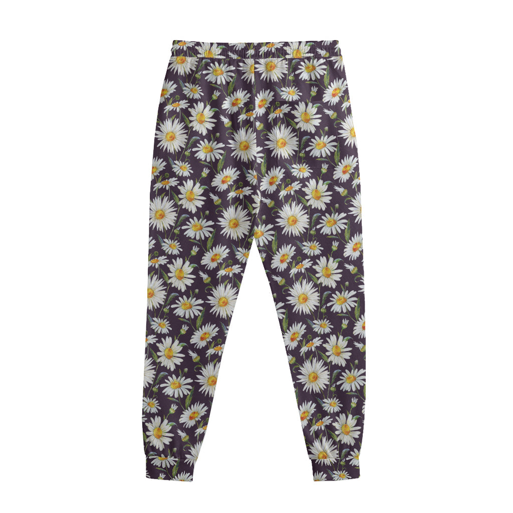 Watercolor White Daisy Pattern Print Sweatpants