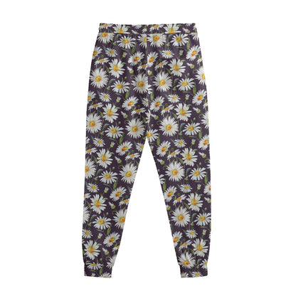 Watercolor White Daisy Pattern Print Sweatpants