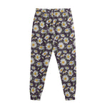 Watercolor White Daisy Pattern Print Sweatpants