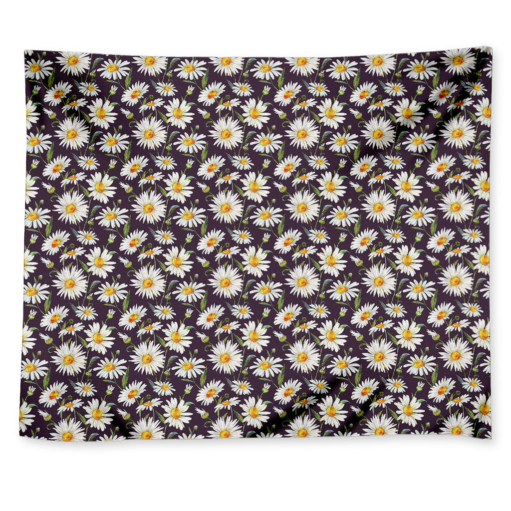 Watercolor White Daisy Pattern Print Tapestry