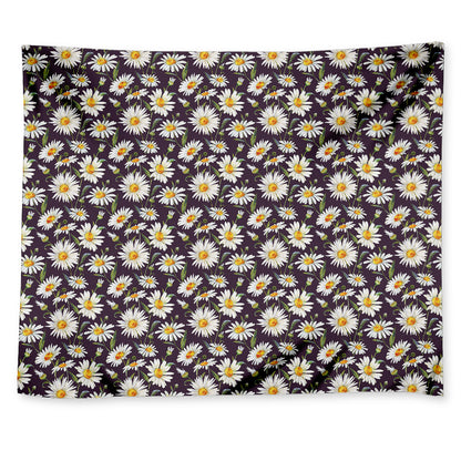 Watercolor White Daisy Pattern Print Tapestry