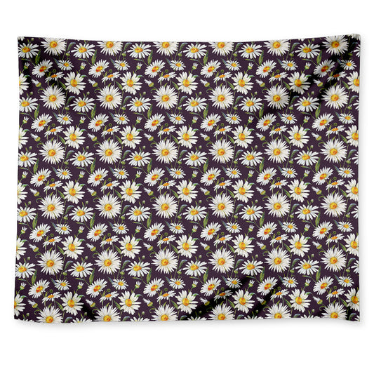 Watercolor White Daisy Pattern Print Tapestry