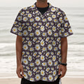 Watercolor White Daisy Pattern Print Textured Short Sleeve Shirt