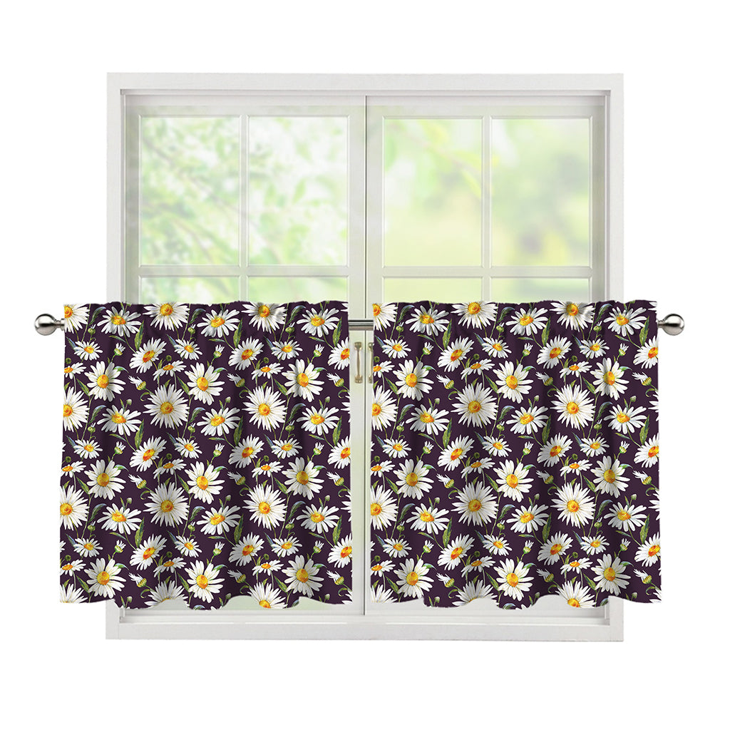 Watercolor White Daisy Pattern Print Tier Curtains