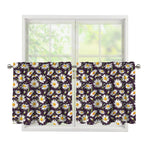 Watercolor White Daisy Pattern Print Tier Curtains