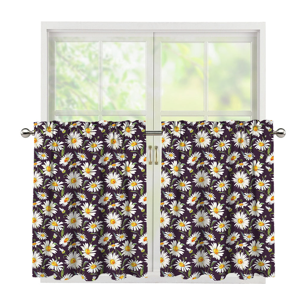 Watercolor White Daisy Pattern Print Tier Curtains