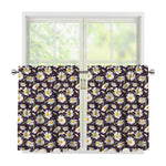 Watercolor White Daisy Pattern Print Tier Curtains