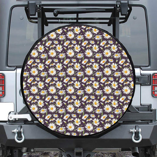 Watercolor White Daisy Pattern Print Tire Cover