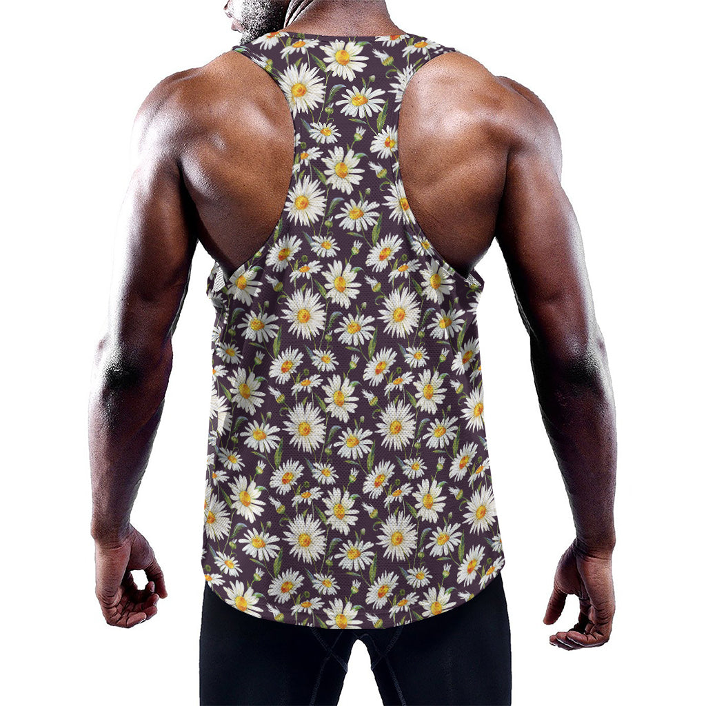 Watercolor White Daisy Pattern Print Training Tank Top