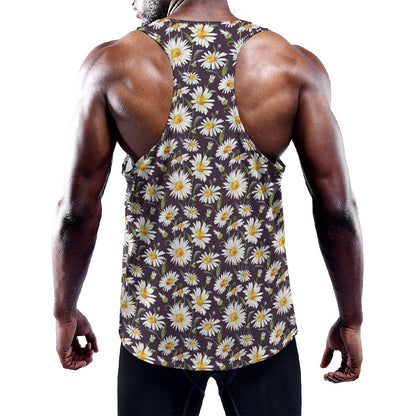 Watercolor White Daisy Pattern Print Training Tank Top