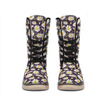 Watercolor White Daisy Pattern Print Winter Boots